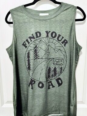 MOSHU Women's L Olive Green Ribbed Tank Top